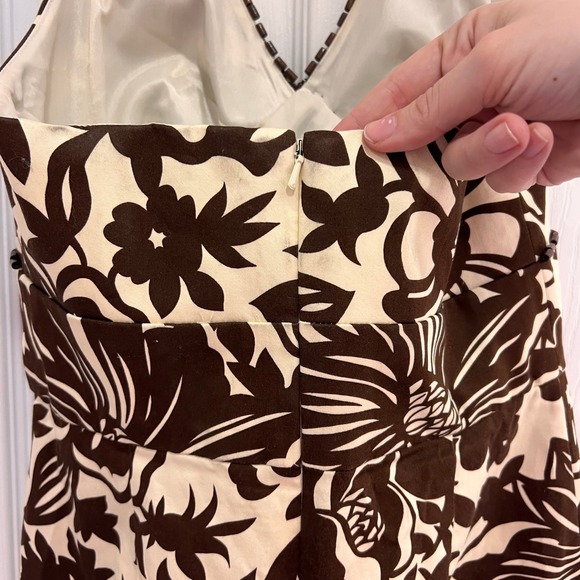 VNTG Donna Ricco Y2K Brown and Cream Floral‎ Halter Mini Dress - Picture 8 of 9
